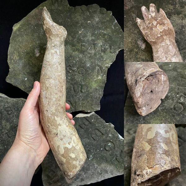 Antique 16th-17th Century Large Polychrome Wooden Arm Fragment - Source Vintage