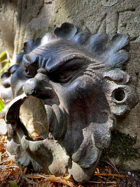 Antique Early 19th Century Bronze Green Man Water Spout