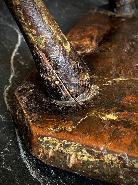 Antique Late 18th Century Candle Stool With Collection Of Strange Vernacular Markings