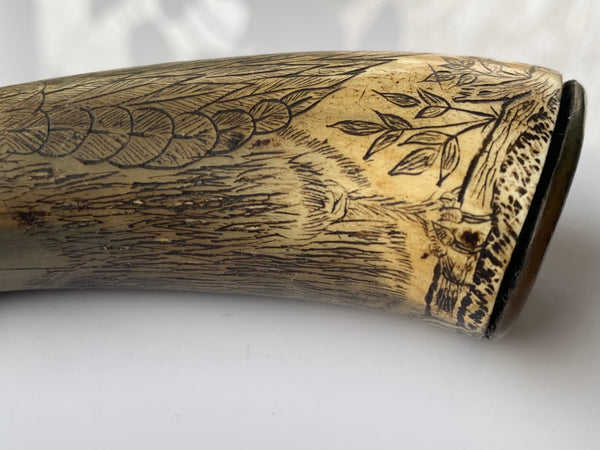 Antique 19th Century Carved Horn Game Keeper’s Snuff Mull With Swivel Dispenser Folk Art Bird Design - Source Vintage