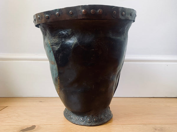 *RESERVED* Antique 18th Century Leather Fire Bucket With Folk Art Painting - Source Vintage