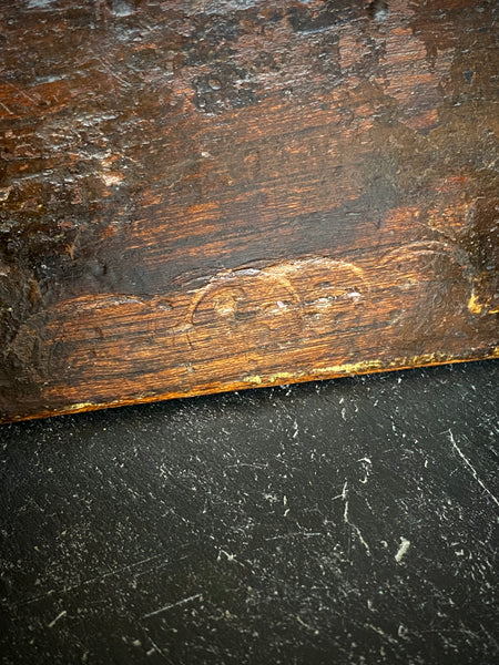 Antique Late 18th Century Candle Stool With Collection Of Strange Vernacular Markings