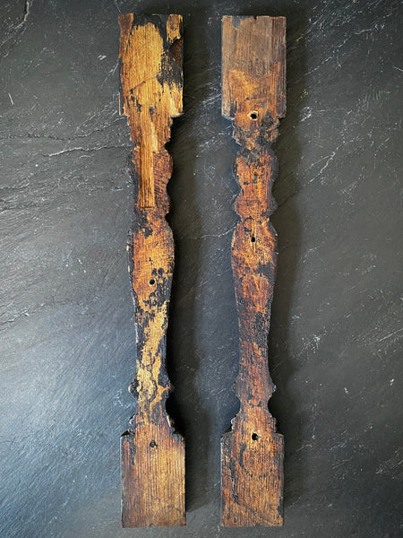 Rare Pair Antique 16th Century Carved Oak Pilasters With Skulls, Devils And Demons From A Bizarre Sideboard From The East Anglia Region - Source Vintage