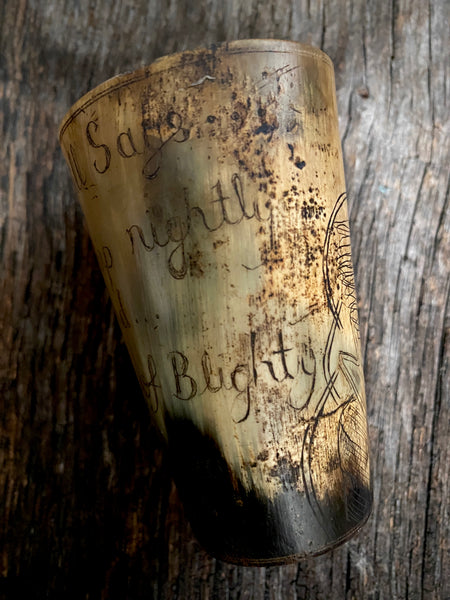 Rare Antique World War 1 Folk Art Horn Beaker ‘Old Bill’ Cambrai 1917