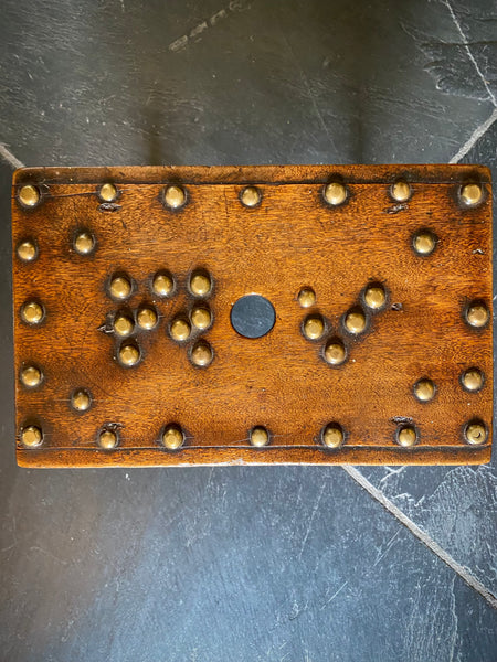 Unusual Antique 19th Century Solid Mahogany Stool With Brass Studs With Initials ‘R.V’ Possible Love Token - Source Vintage