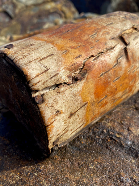 Vintage 1930’s Folk Art Shed Made Bait Box Made From Birch Bark Dated 1938 & Initialled