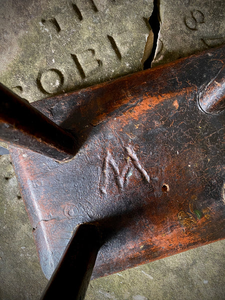 Rare Antique Late 18th - Early 19th Century Candle Stool With Carved Apotropaic Marian Mark - Source Vintage