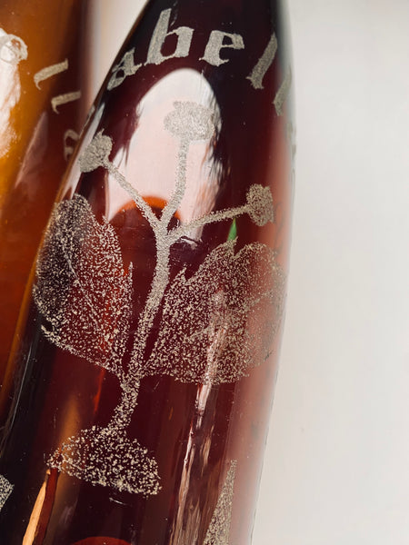 Rare Pair Antique 19th Century Stippled Folk Art Alloa Glass Wedding Bottles - Source Vintage
