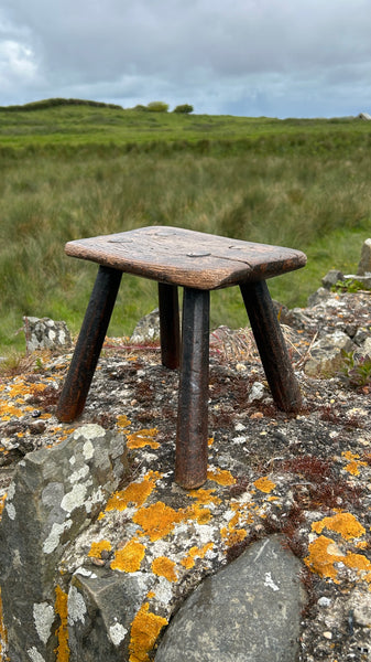 Rare Antique Late 18th - Early 19th Century Candle Stool With Carved Apotropaic Marian Mark - Source Vintage
