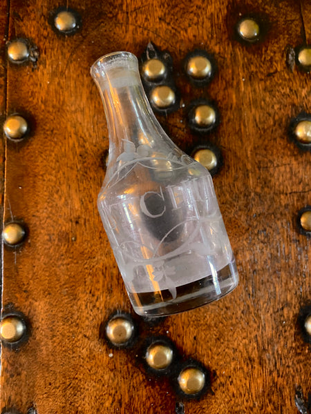 Antique Georgian Miniature Engraved Glass Ketchup Bottle c.1800 - Source Vintage