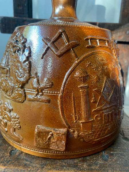 A Fine Example Of An Antique 19th Century Masonic Stoneware Whisky Jug - Source Vintage