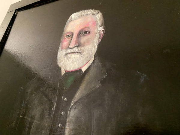 Vintage Naive Folk Art Portrait Painting Oil On Board By Ian. W. Edwards 1947-2024 - Source Vintage