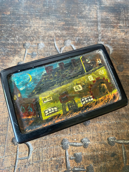 Antique 19th Century Snuff Box With Naive Period Painting Of The ‘Horse & Groom’ Pub, Lea Bridge, Engraved Inside & Dated 1816