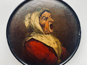*RESERVED* Grotesque Antique Georgian Papier Mache Snuff Box With Screaming Woman Imagery