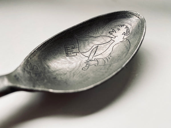 Antique 18th Century Folk Art Wrigglework Engraved Pewter Spoon - St Bartholomew - Source Vintage
