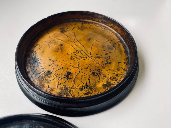 *RESERVED* Grotesque Antique Georgian Papier Mache Snuff Box With Screaming Woman Imagery - Source Vintage