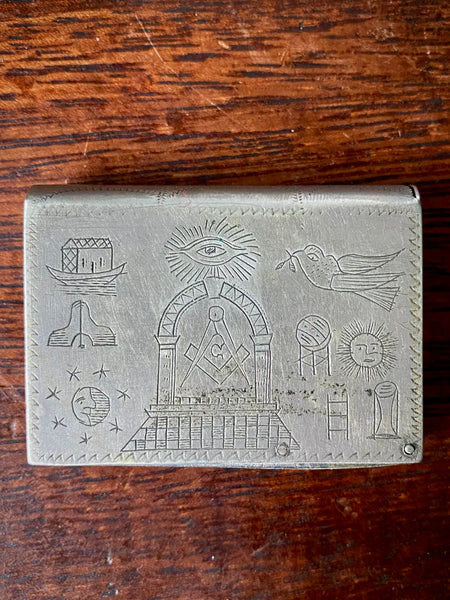 Antique Late 19th Century Vesta Case Adorned With Masonic Symbolism, Lodge No. & Name