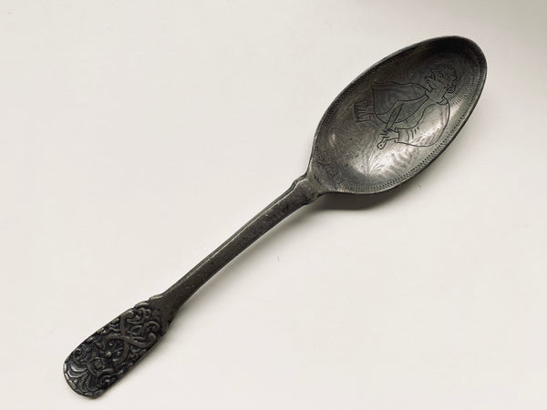 Antique 18th Century Folk Art Wrigglework Engraved Pewter Spoon - St Bartholomew - Source Vintage