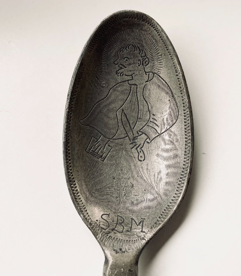 Antique 18th Century Folk Art Wrigglework Engraved Pewter Spoon - St B ...