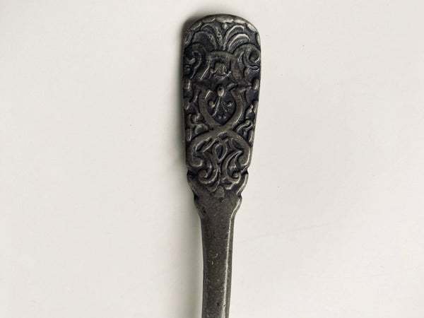 Antique 18th Century Folk Art Wrigglework Engraved Pewter Spoon - St Bartholomew - Source Vintage