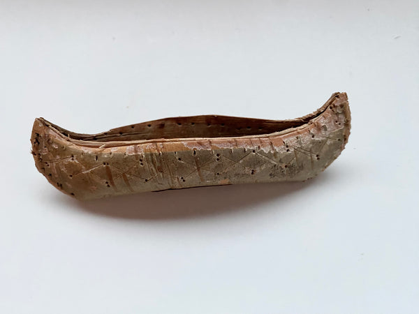 Curious Antique 19th Century Native American Folk Art Miniature Birch Bark Canoe Dated 1893 With Provenance - Source Vintage