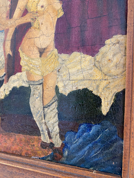 Vintage French Art School Oil On Board Erotic Boudoir Scene - Source Vintage