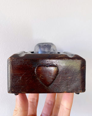 Antique 19th Century Treen Folk Art Love Token Inkwell Carved From Single Piece Of Wood