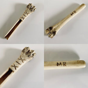 18th Century Initialled Folk Art Bone Apple Corer With Protective Markings