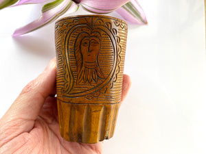 Unusual Antique Carved Treen Folk Art Love Token Beaker