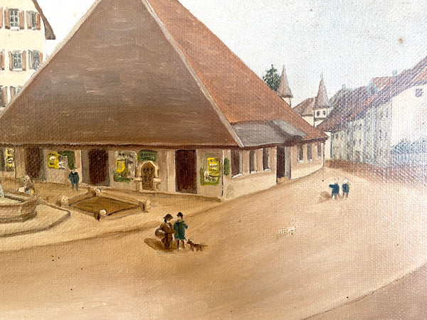 Early 20th Century Naive Folk Art Oil On Canvas Painting Signed & Dated 1904 - Source Vintage