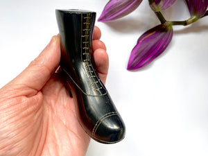 A Charming Antique 19th Century Folk Art Carved Cannel Coal Boot Ornament