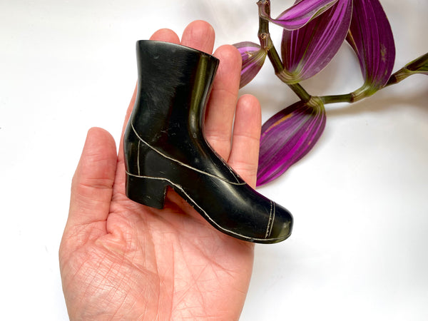 A Charming Antique 19th Century Folk Art Carved Cannel Coal Boot Ornament - Source Vintage