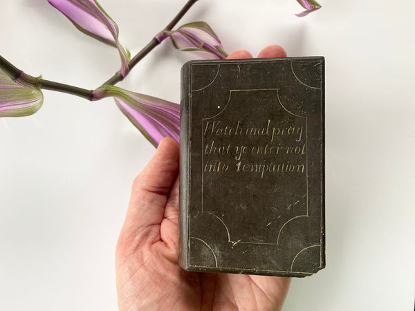 Antique Victorian Carved Welsh Slate Book Initialled & Dated 1862 - Source Vintage