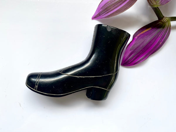 A Charming Antique 19th Century Folk Art Carved Cannel Coal Boot Ornament - Source Vintage