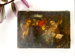Antique 19th Century Miniature Oil On Canvas Folk Art Painting
