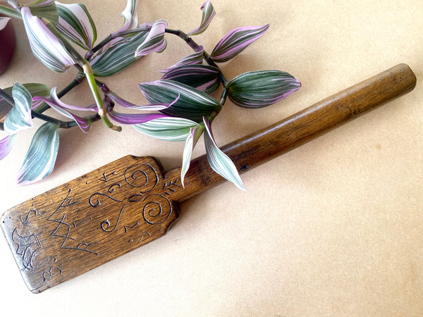 Rare Georgian Treen Washing Paddle With Symbols Of Love Dated 1794 - Source Vintage