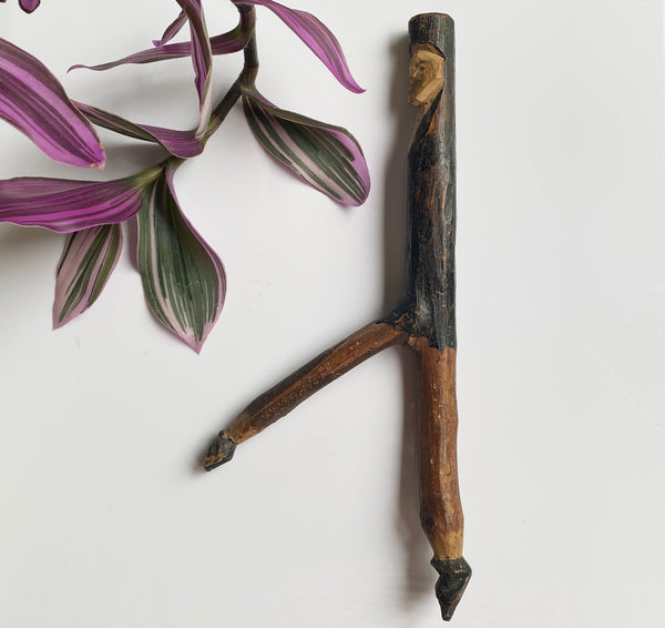 Rare Antique Folk Art Slingshot Handle Carved Into The Form Of A Man c.1900 - Source Vintage