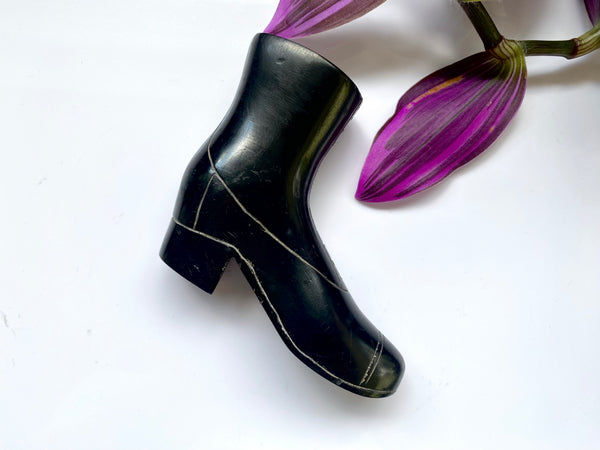 A Charming Antique 19th Century Folk Art Carved Cannel Coal Boot Ornament - Source Vintage