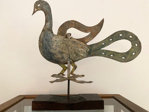 *RESERVED* Antique Folk Art Metal Bird Weathervane Mounted On Oak Base c.1900s