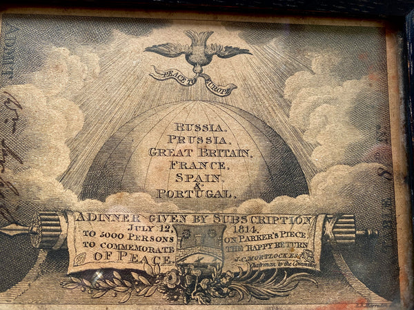 A Very Rare Framed Invitation To Peace Festival To Mark End Of Napoleonic Wars Dated 1814 - Source Vintage