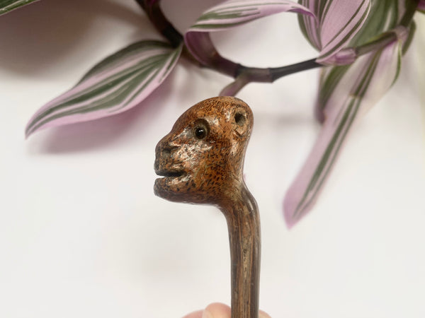 Antique 19th Century Carved Fruitwood Folk Art Novelty Pipe Tamper - Source Vintage