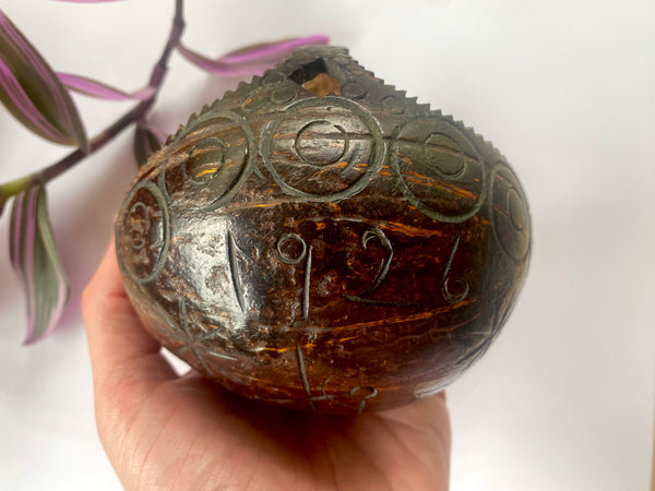 Early 20th Century Sailor Folk Art Carved Coconut Basket - Source Vintage