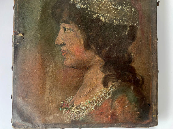 *RESERVED FOR DAWN* Antique 19th Century Miniature Oil On Canvas Folk Art Painting - Source Vintage