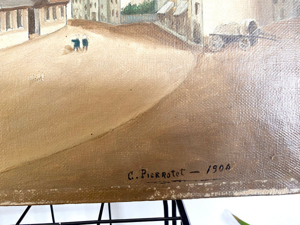 Early 20th Century Naive Folk Art Oil On Canvas Painting Signed & Dated 1904 - Source Vintage