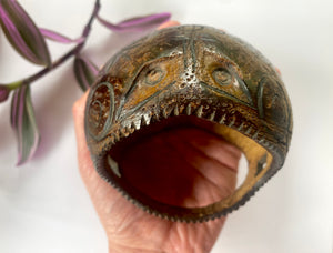 Early 20th Century Sailor Folk Art Carved Coconut Basket