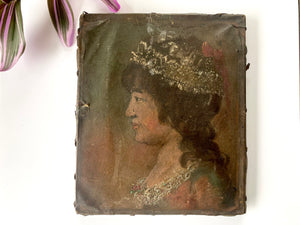 *RESERVED FOR DAWN* Antique 19th Century Miniature Oil On Canvas Folk Art Painting