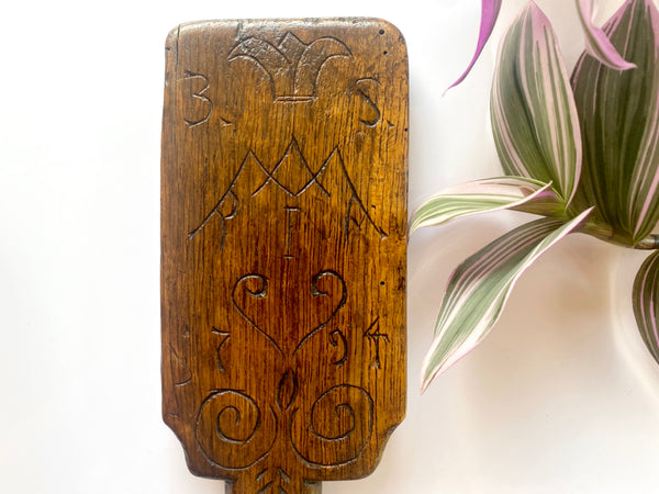 Rare Georgian Treen Washing Paddle With Symbols Of Love Dated 1794 - Source Vintage