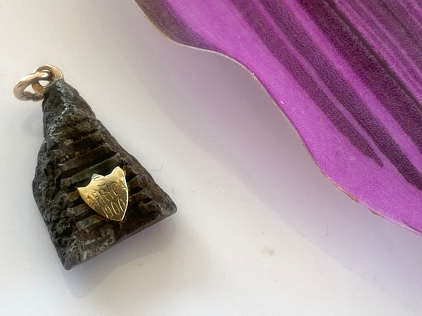 Rare Antique Boer War Shrapnel Fragment Pendant Fob With Gold Top Hoop And Cartouche 1900 - Source Vintage
