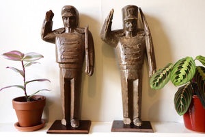 Pair 19th Century Carved Folk Art Saluting Soldiers On Modern Stands