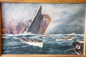Early 20th Century Naïve Finnish Swedish Folk Art Oil On Canvas Titanic Painting